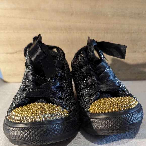 Size 2 youth Converse all star bling covered  pearl black and golden. - Picture 9 of 13